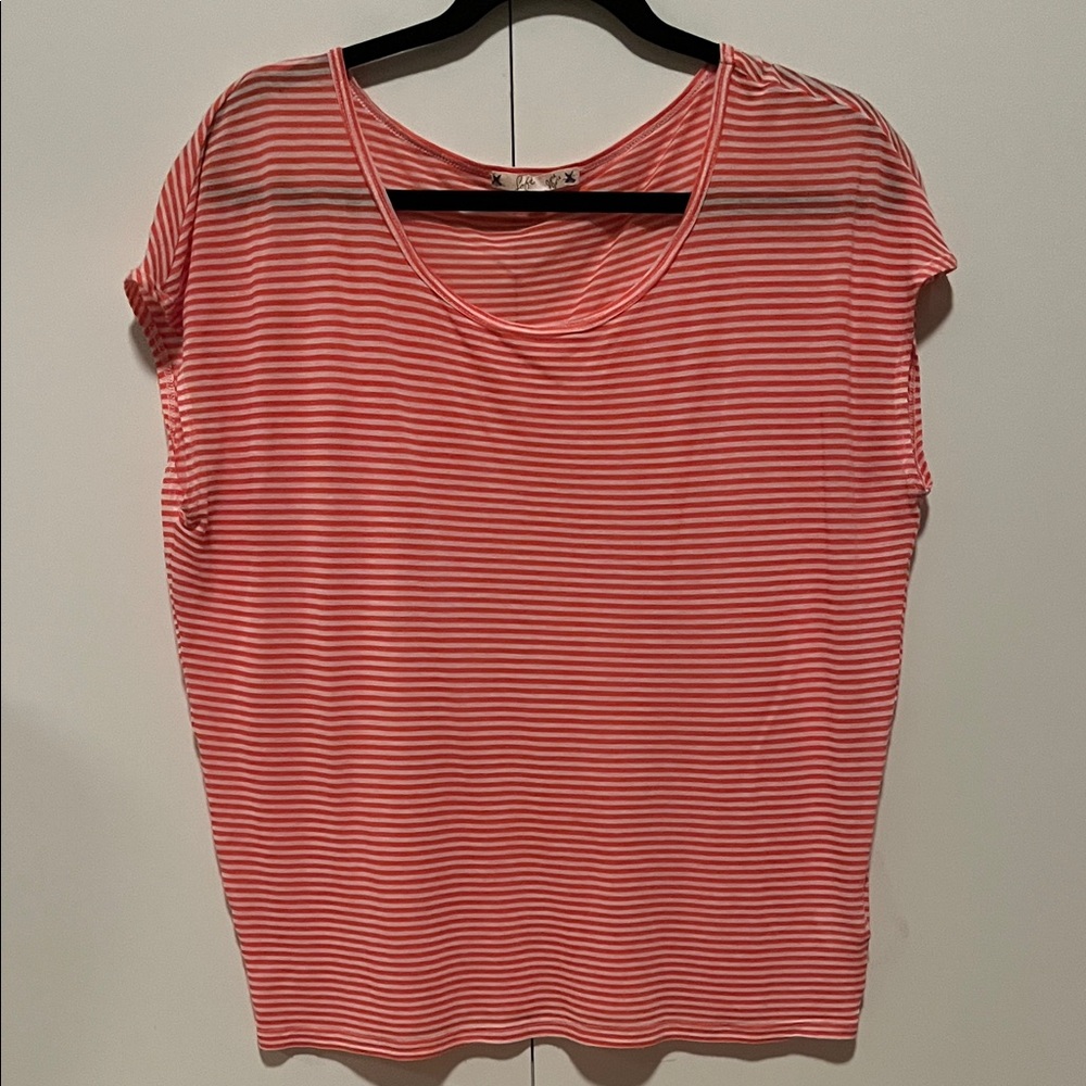 Soft Joie Coral Striped Short Sleeve Top